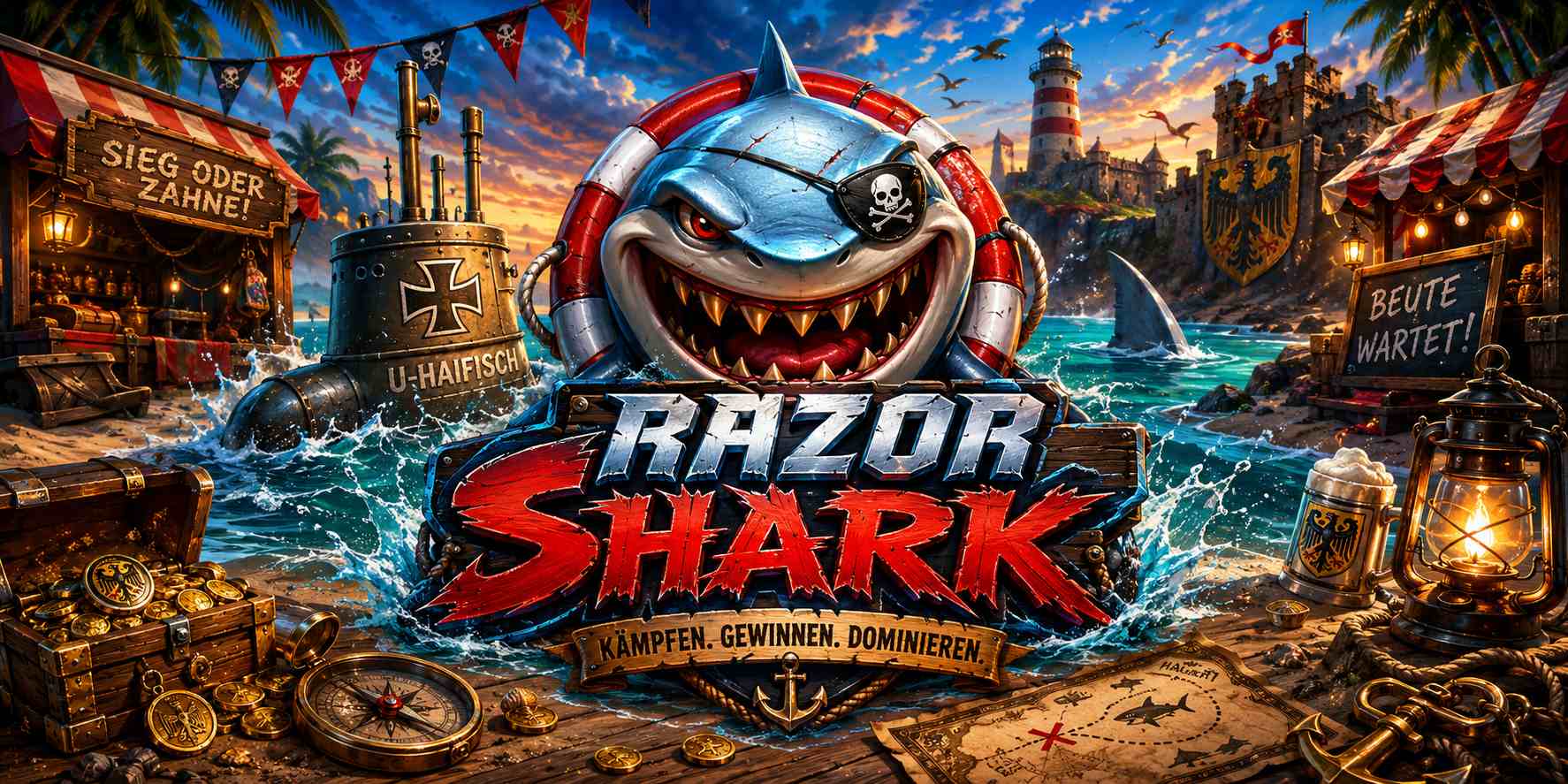 Die Symbole von Razor Shark sind natürlich Attribute des Ozeans und der Hauptfigur, dem Hai